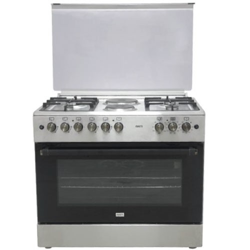 Cooker MIKA 90X60, 4 Gas + 2 Hot Plates, Auto Ignition, Electric Oven, Rotisserie, Half Inox