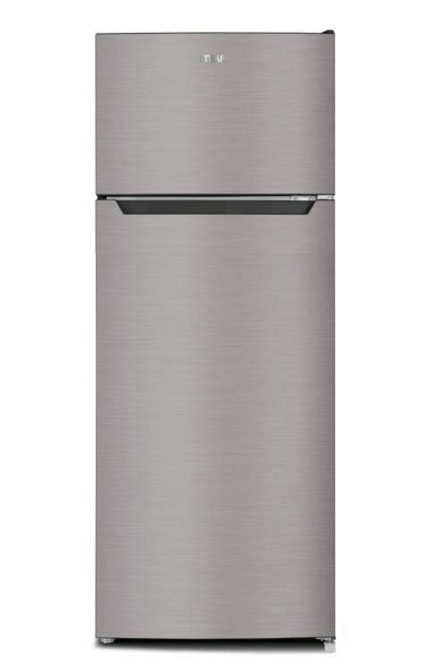 Refrigerator MIKA 211L, 2 Door Top Mount Freezer, Defrost (Direct Cool), Line Silver Dark