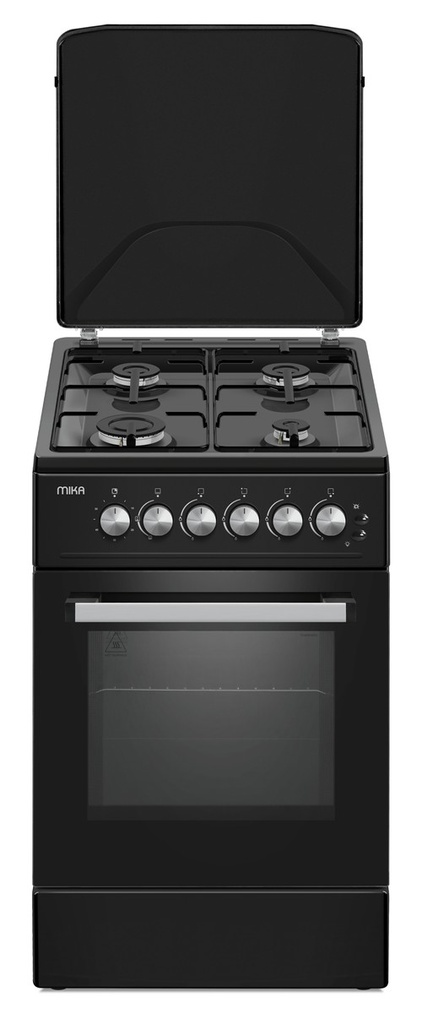 Cooker MIKA 50x60, 4 Gas Pipe Burners, Button Ignition, Gas Oven 1 Burner, Full Black