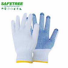 [3926909090] Gloves PVC Dotted Blue White Cotton (Single Side Dotted)