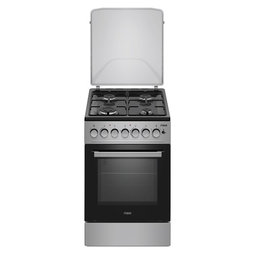 [MST5060P4GESL] Cooker MIKA, 50x60, 4 Gas Pipe Burners, Button Ignition, 3 Function Electric Oven, Black Hob, Silver Body