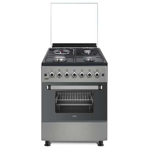 [MST58U31E4DG] Cooker MIKA, 58x58, 3 Gas Pool Jet Burners + 1Rapid Hot Plate+Elec oven, Button Ignition, 4 Function Electric Oven, Rotisserie, Dove Grey