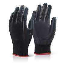 Gloves Plain Black PU Coated
