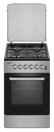 [MST5060U11ESL] Cooker MIKA 50x60, 4 Gas, , Button Ignition, Gas Oven, Black Hob, Silver Body